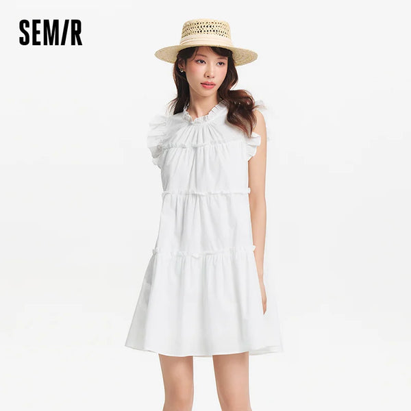 រ៉ូបស្ត្រី Semir ដៃអាវមូល រ៉ូបនំខេក រ៉ូបក្មេងស្រី ស្រស់ស្អាត សុភាពរាបសារ ខ្នាតតូច រដូវក្តៅ ឆ្នាំ២០២៦ អាវធម្មតា