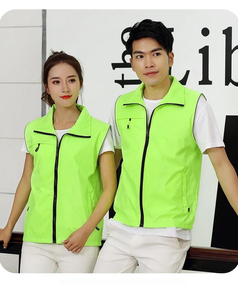 Seven Solid-Color Composite Mesh Three-Pocket Vest Outdoor Training Institution Team Workwear Clothes Custom Logo Printing