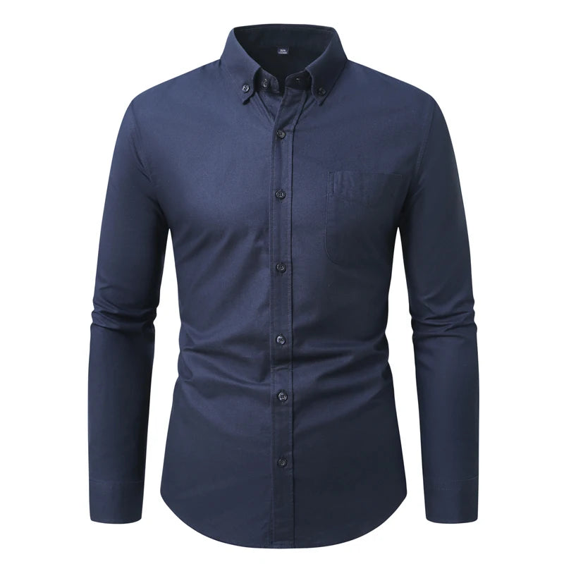 Button Down Collar Men's White Long Sleeve Cotton Shirt, Oxford Spun Business Casual Shirts,Asian Size M-4XL,Gray Blue Available