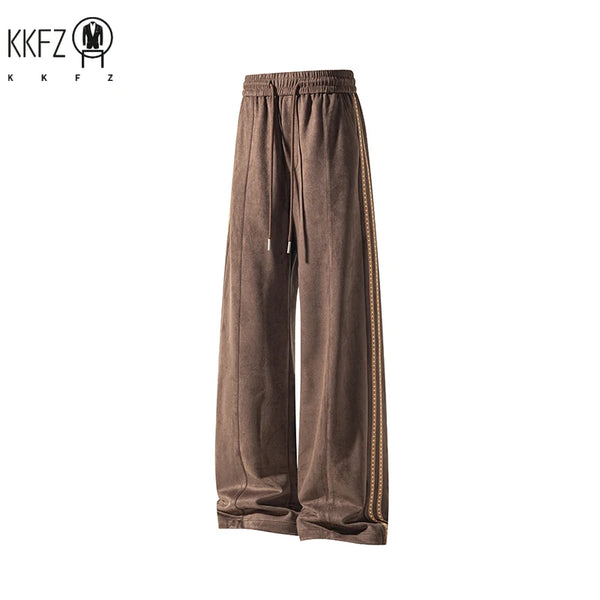 Men Casual Sporty Straight Pants Elastic Drawstring Waist Side Tape Detail Loose Wide Leg Daily Street Garment