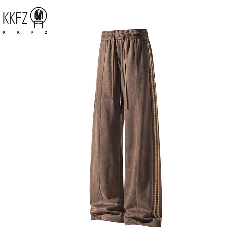 Men Casual Sporty Straight Pants Elastic Drawstring Waist Side Tape Detail Loose Wide Leg Daily Street Garment