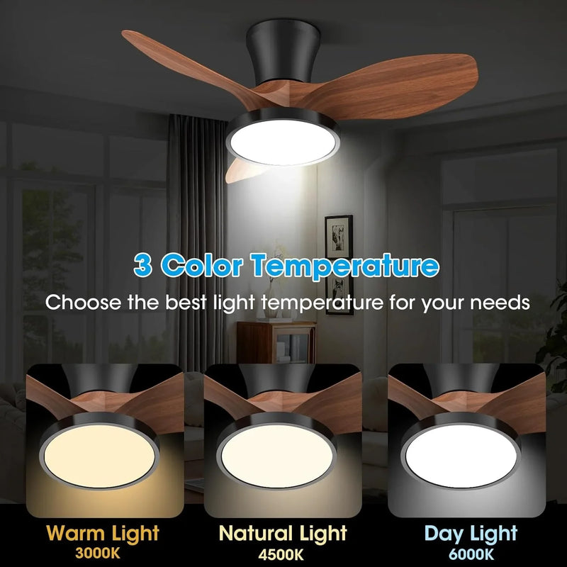 Ceiling Fan with Light 85V-265V Remote Control Dimmable 3 Speed Modern Wood Grain Design for Bedroom Indoor Silent DC Motor