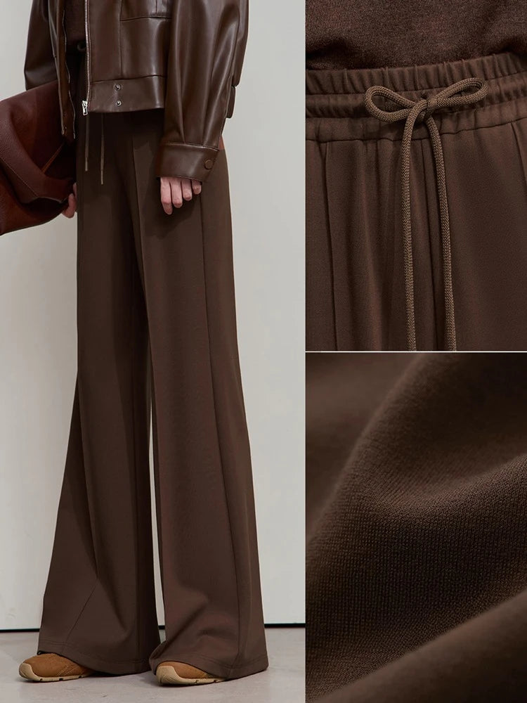 Amii Minimalist Flared Pants 2026 Autumn New College Style Elastic Casual Loose Pants For Woman Knitted Women Trousers 12523064