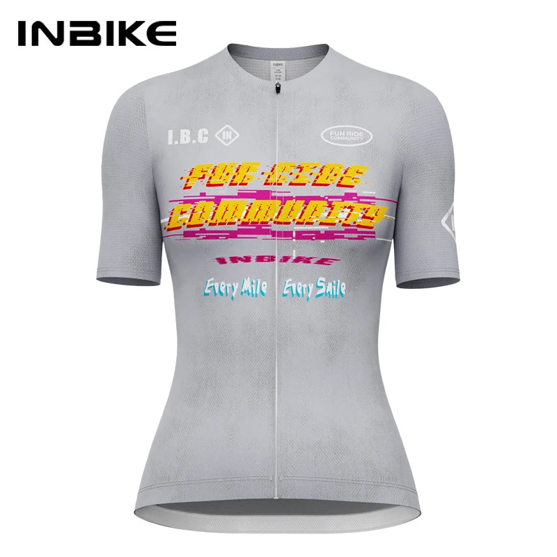 INBIKE New Women's Cycling Jersey Short Sleeve Quick-Dry Breathable Full Zipper Road Bicycle Jersey MTB Cycling Tops Clothing