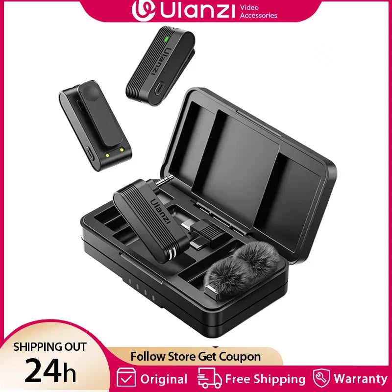 មីក្រូហ្វូនឥតខ្សែ Ulanzi A100 ជំនាញវិជ្ជាជីវៈ មីក្រូហ្វូនថតសំឡេងវីដេអូអូឌីយ៉ូ 20 ម៉ែត្រ សម្រាប់កាមេរ៉ាទូរស័ព្ទ iPhone 16 15 Android
