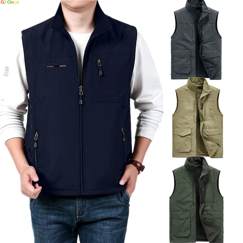 Men's Sleeveless Vest Jacket for Fall and Winter, Travel, Leisure, and Fishing Wear. Green, Khaki, Gray, Black, Red, Blue Coat.