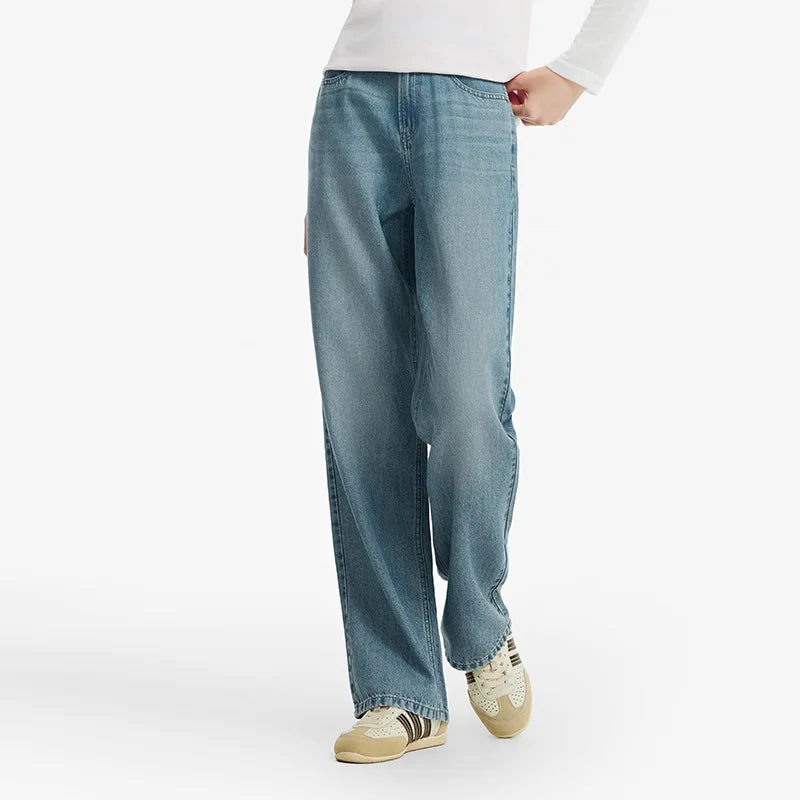 Semir Women Jeans Cool Feeling Vintage Washed Wide Leg Simple Comfortable Fashion 2026 Casual Street Daily Wear