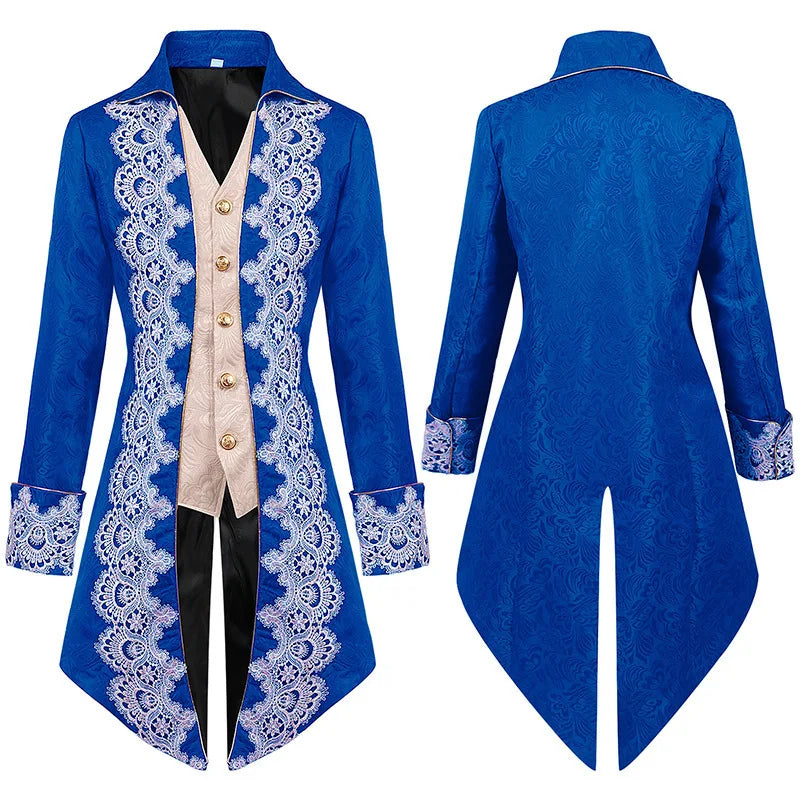 New Fall Men's Long Trench Coat with Lace Accents, Featuring A Medieval Gothic-style Top Jacket. 2026-2027
