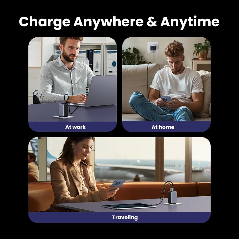 UGREEN 65W GaN Charger Quick Charge 4.0 3.0 PPS PD 3.0 Fast Charger 3 USB C For Macbook Air Laptops Tablets iPhone 18 17 16 Pro