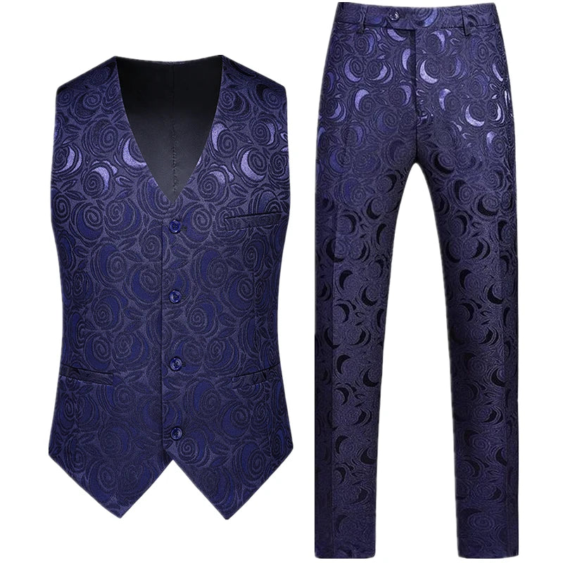 Men's Red Two-Piece Set, Sleeveless V-neck Vest with Trousers, White, Black, Red, Silver, Green,Purple To Choose From!