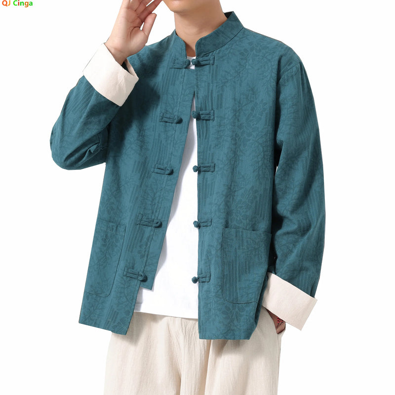 Retro-style Men's Black Long-sleeve Jacket with Chinese Dragon Motif, Single-breasted Stand-up Collar Coat.pink,Red,Apricot Top.