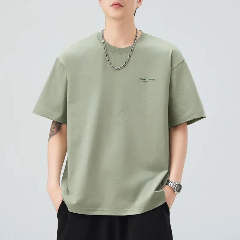 DUKEEN Men's Minimalist Print T-Shirt Summer 2026 Oversized Breathable Crew Neck Tee Casual Korea Style Short Sleeve Top