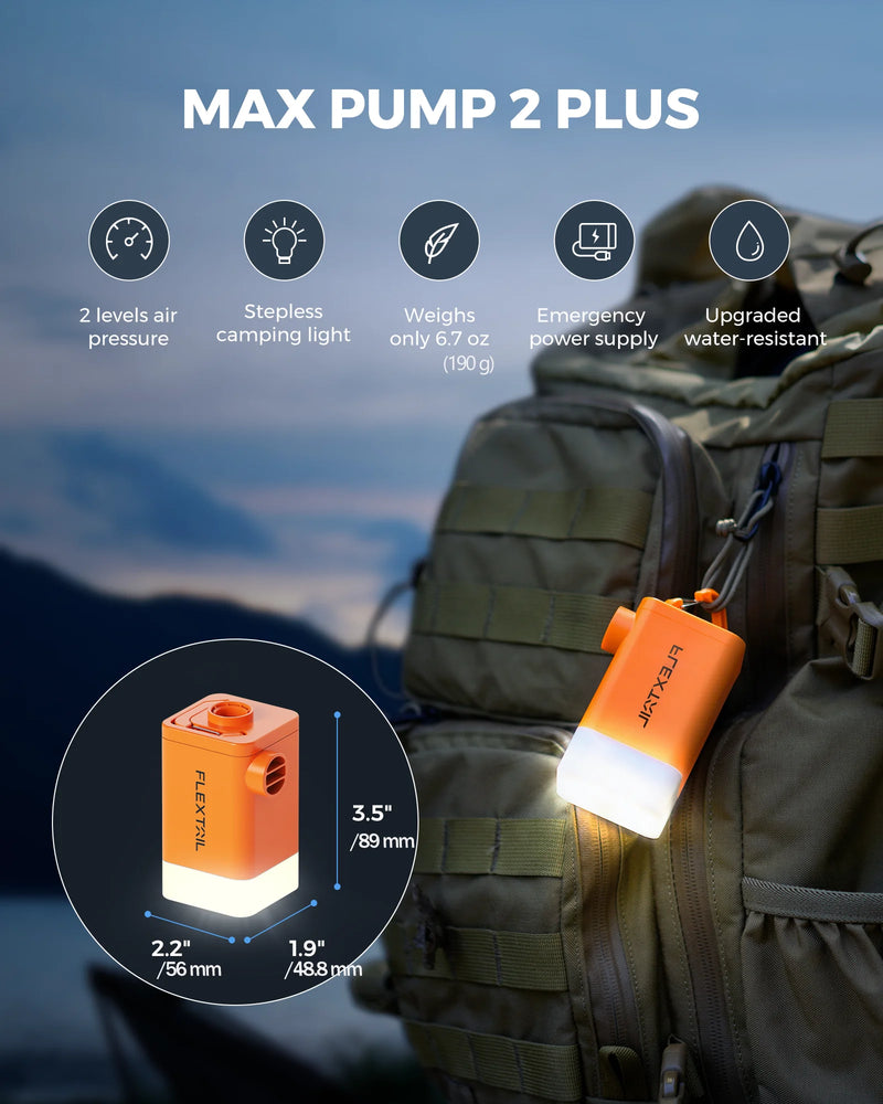 FLEXTAIL MAX PUMP 2 PLUS - Portable Electric Air Pump with Adjustable Lighting, USB Power Source, and Dual Pressure Levels