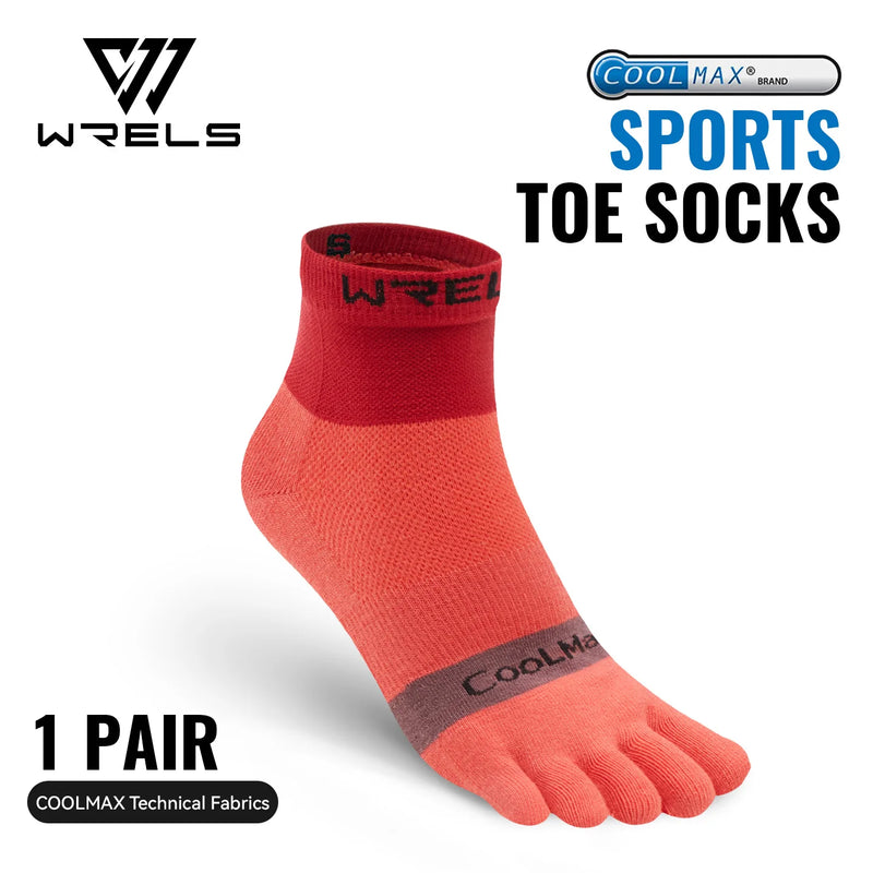 WRELS Coolmax Running Socks Toe Socks Breathable Five Finger Socks Anti Blister Quick Dry Cushioned Men Women Athletic Socks
