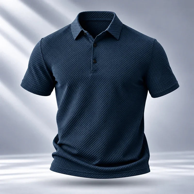 Mens Short Sleeve Polo Garment Fine Workmanship Breathable Soft Waffle Material Stretchy Design For Office Working Casual Wear