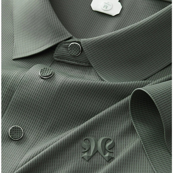 Men's Ice Silk Seamless Polo Shirt Military Green Breathable Cool Feeling Short Sleeve, No-Sew Stretch Business Casual Top