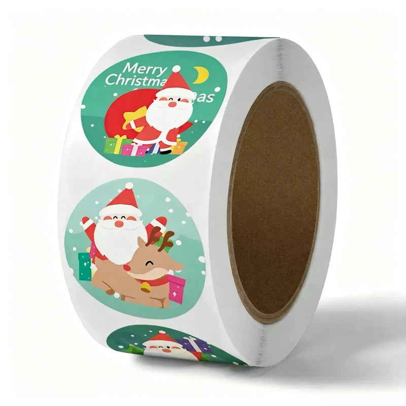 500pcs Christmas Sticker Theme Christmas Eve Gift Packaging Paper Round Sealing Stickers Roll Pack Children's Reward Stickers