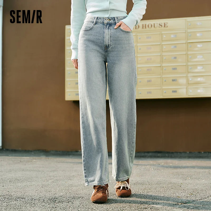 Semir Jeans For Women 2026 Spring Blend Distressed Long Demin Pants Comfort Basic Vintage Versatile Wide Leg Trousers