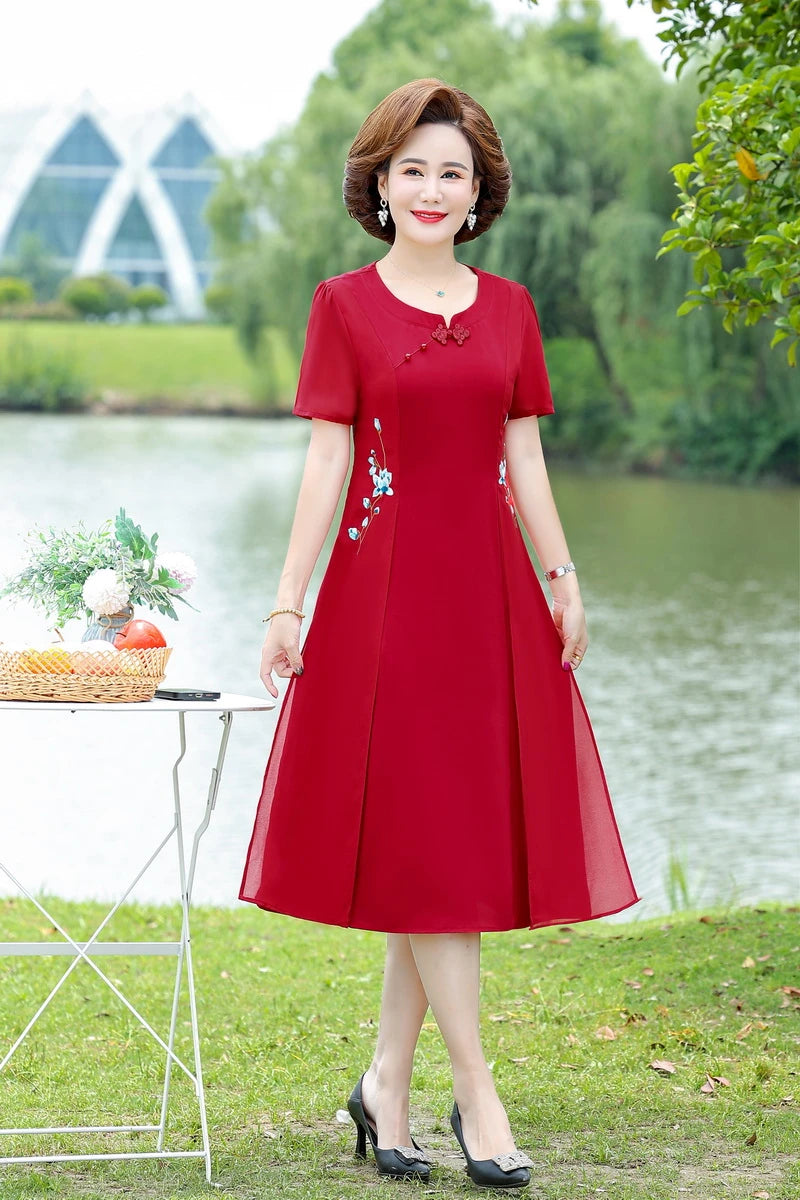 រ៉ូបពីរដុំក្លែងក្លាយបែបបុរាណសម្រាប់រដូវក្តៅ រ៉ូបមីឌីធម្មតា រ៉ូប chiffon រលុង រ៉ូបប៉ាក់សម្រាប់នារី រ៉ូប Bodycon ពិធីជប់លៀងឆើតឆាយ