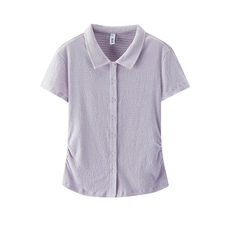 Semir Womens Polo 2026 Short Ruched Slim Jacquard Texture Lapel Gentle Casual Soft