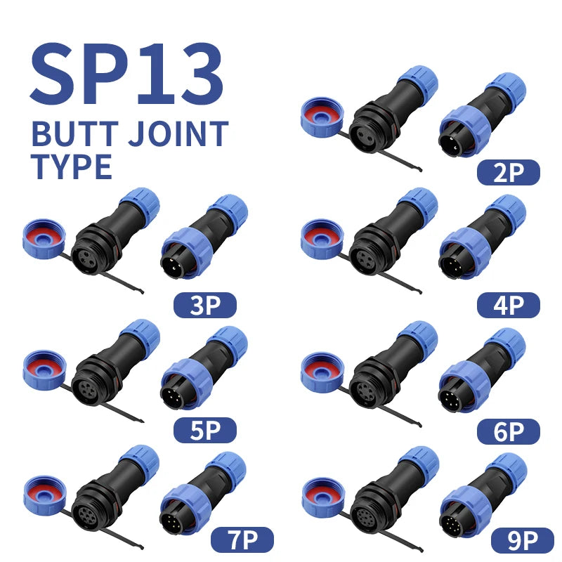 SP13 Waterproof Aviation Plug 2-9Pin Male and Female Butt Cable Connector IP68 Waterproof