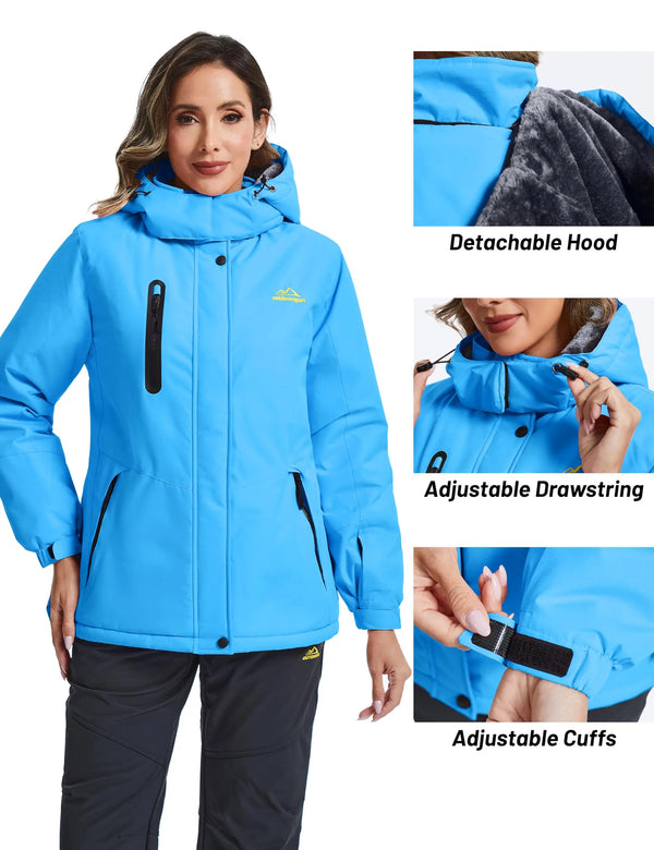 TACVASEN Women's Waterproof Fleece Lined Ski Jacket Winter Snow Coat Warm Hooded Parka Windbreaker Outdoor Snowboarding Jacket