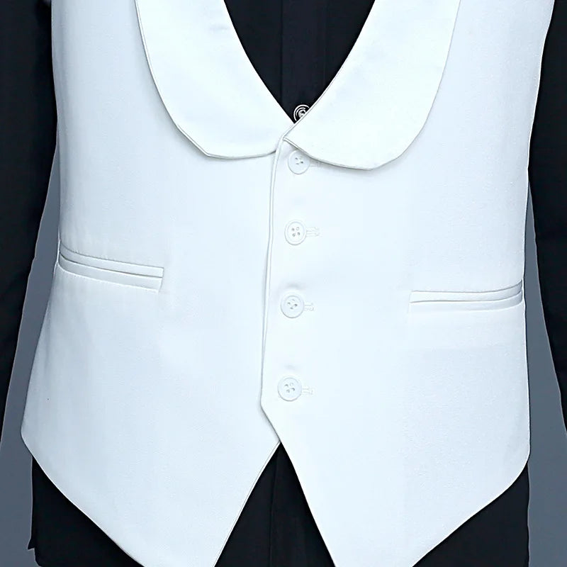 2026 Men's White Sleeveless V-neck Vests, Single-breasted Fashion Slim Vest Men Wedding Party Waistcoat,Size M,L,XL,XXL,3XL,4XL