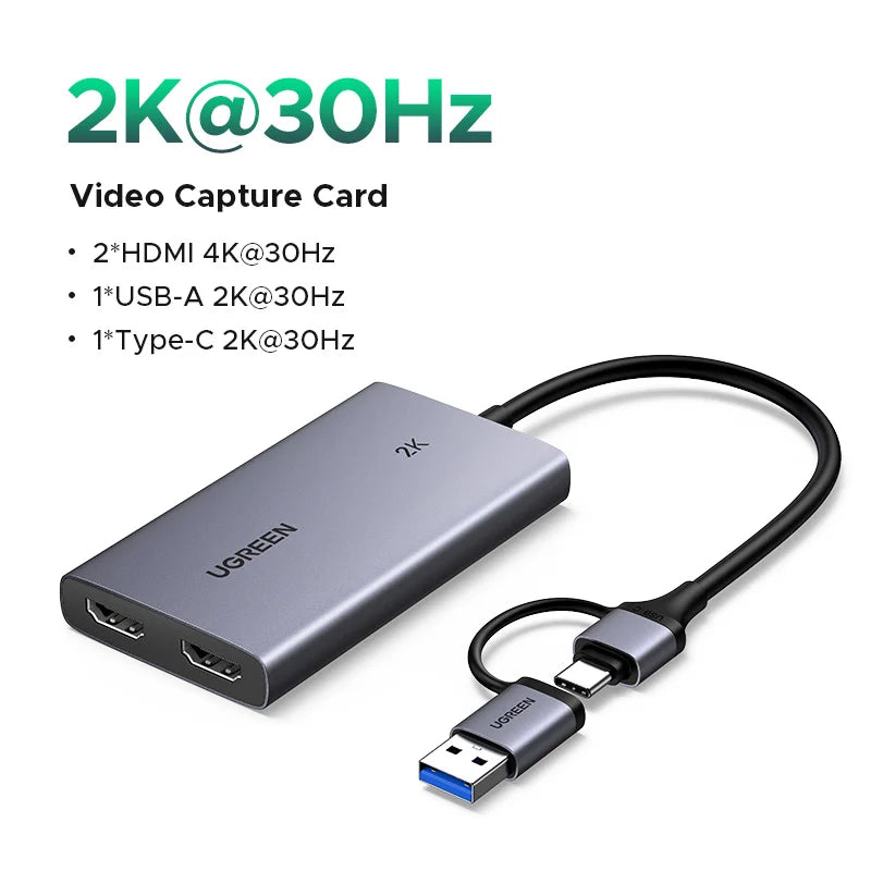 【NEW-IN】UGREEN Video Capture Card 4K HDMI to USB/USB-C HDMI Video Grabber Box for PC Computer Camera Live Stream Record Meeting