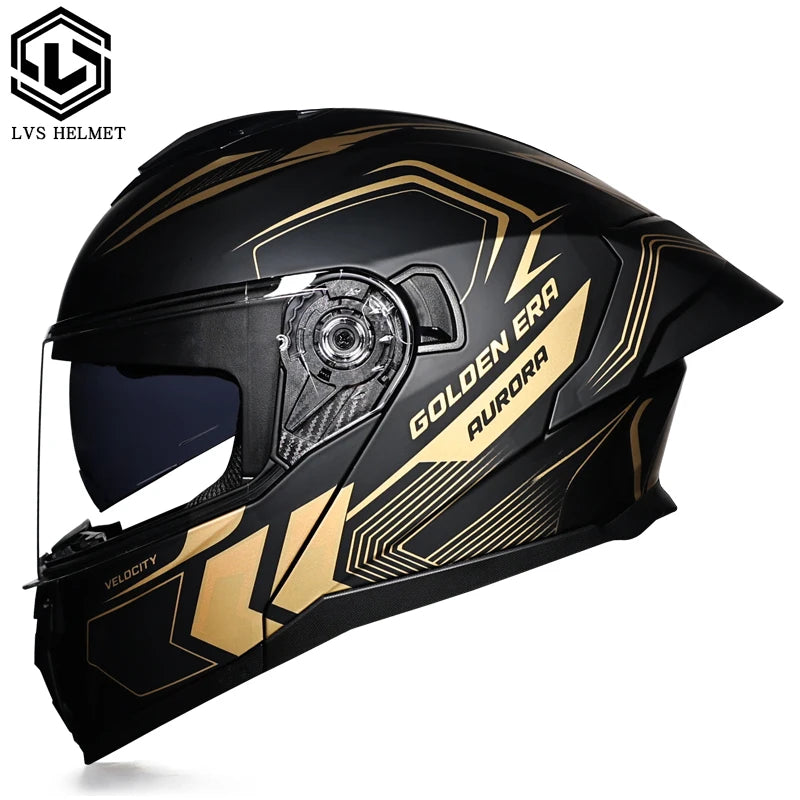 LVS-909S Modular Flip Up Motorcycle Helmet Dual Visor Big Rear Spoiler ABS Full Face Moto Helmet DOT Approved Casco Moto