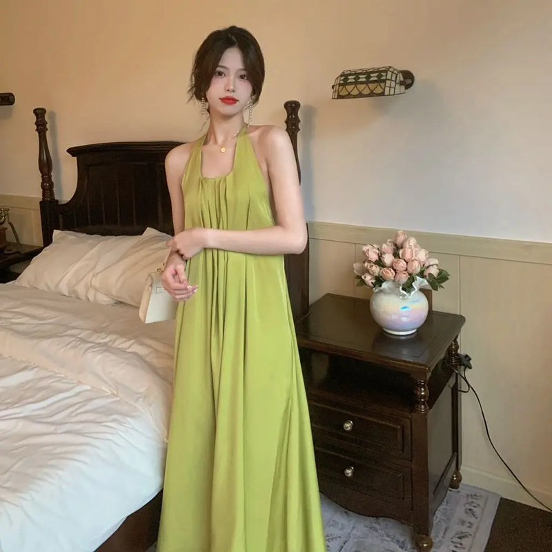 Summer Home Clothes Skinny Hollow Backless Loungewear Women Sexy Satin Nightdress Backless Temptation Pajamas Nightwear Female