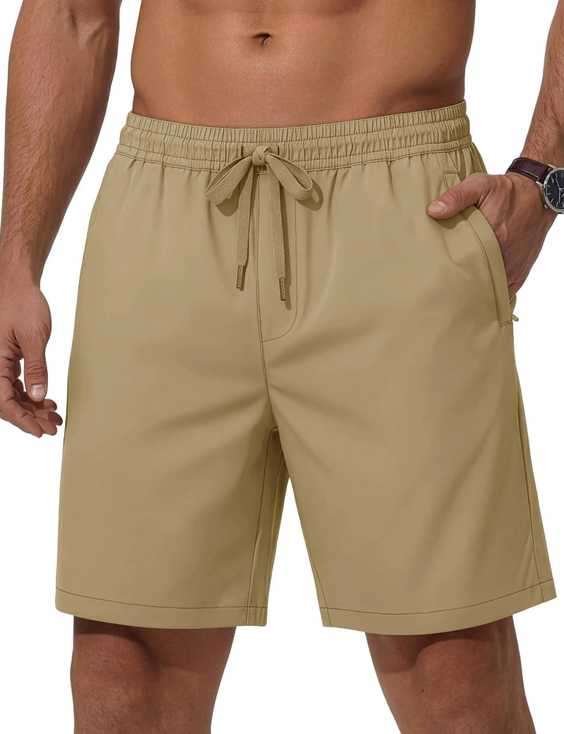 TACVASEN Men's Casual Shorts 7 Inch Inseam Elastic Waist Summer Athletic Shorts With Zipper Pockets Outdoor Daily Shorts