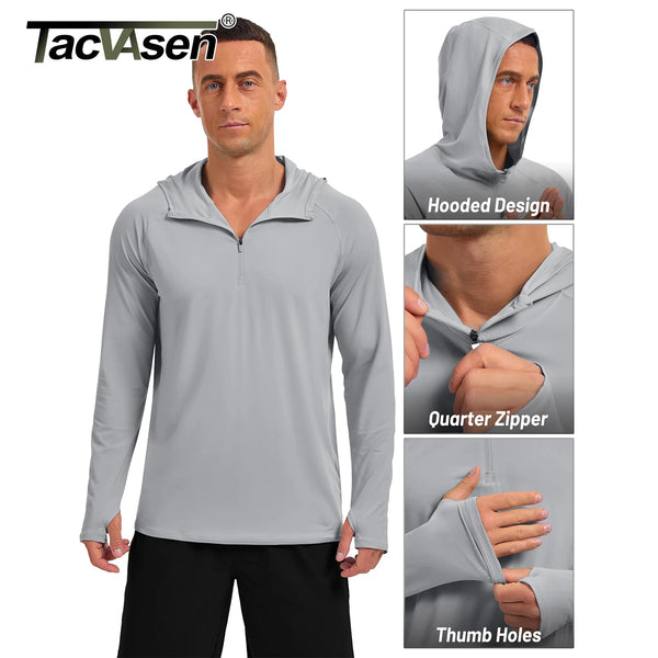 TACVASEN 1/4 Zip Hooded Shirts Mens UPF 50+ Sun Protection Running Surfing Athletic Shirt Lightweight Rash Guard Long Sleeve