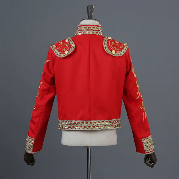 Spanish Men's Three-Piece Bullfighter Costume Set with Fringe Accents, European Court Stage Performance Costume.