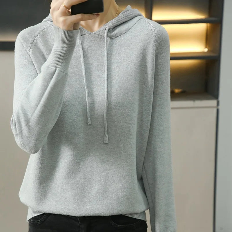 Spring Autumn New Hooded Pullover Sweater Knitwear Women's Long Sleeved Loose Leisure Knitted Hoodie Coat Pull Femme Tops