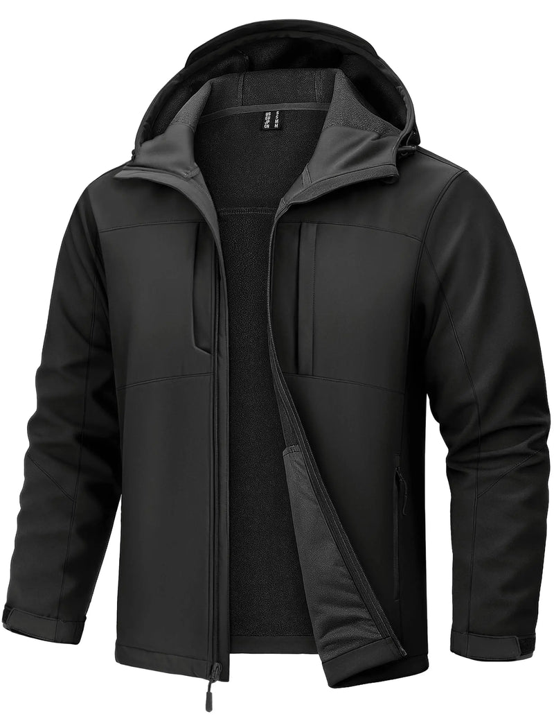 TACVASEN Men's Fleece Softshell Jacket with Hood Waterproof Coat Winter Windbreaker Lightweight Work Rain Jackets Outdoor Hiking