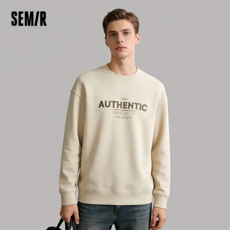 Semir Men Sweatshirt Letter Print 2026 Loose Fit Crew Neck Urban Casual Everyday Style Soft Comfortable Daily Wear Trendy