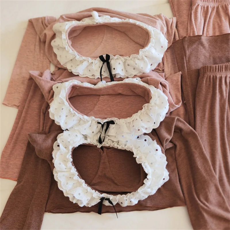 Chest Pads 2-Piece Pajamas for Women's Spring Autumn Long Sleeve Trousers Pijama Sleepwear Nightwear Woman Comfort for Homewear