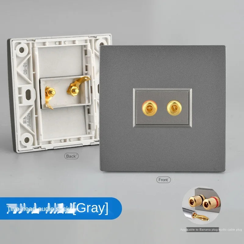 Eu standard 2 4 port speaker speaker audio wall socket, KTV bar headset microphone connected socket audio cable audio panel