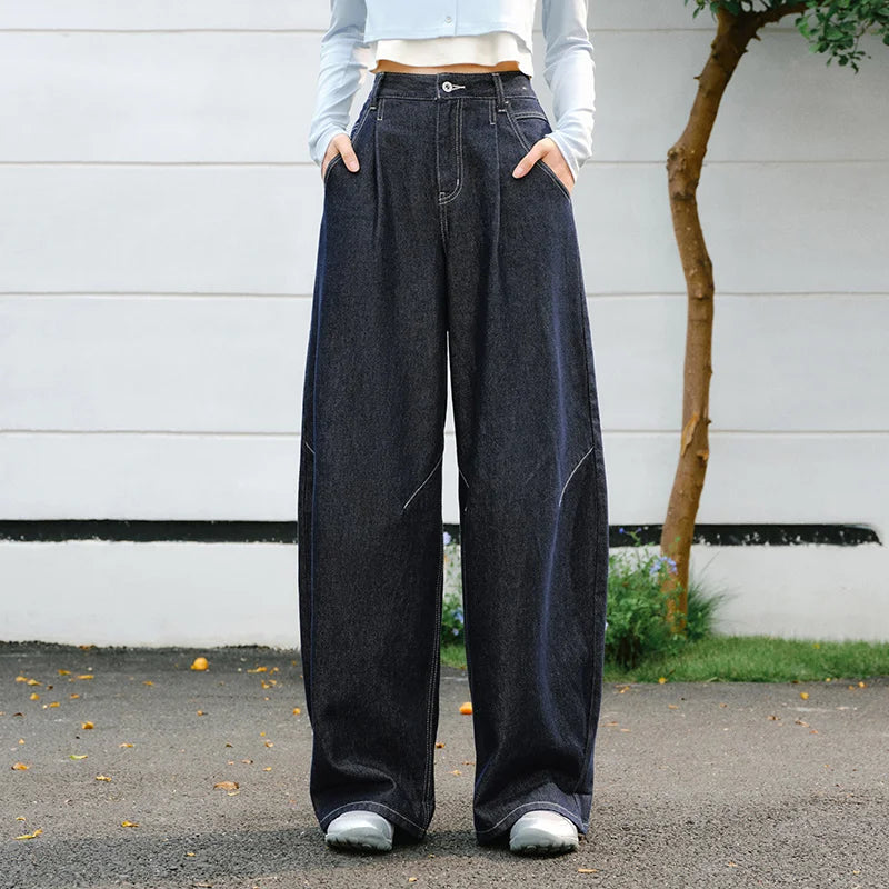Semir Wide Leg Pants Denim Spring Pleated Loose Casual American Street Style Comfortable Trendy Casual Fashion Women 2026