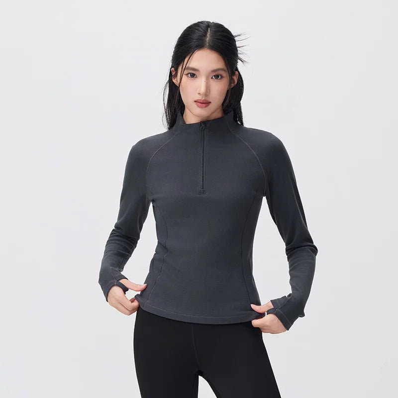 អាវយឺតប៉ាក់ Semir សម្រាប់នារី ពាក់កណ្ដាលមានហ្ស៊ីប ក កម្ដៅ ស្ដើងសម ដៃអាវ Raglan រចនាបន្ទះ 2026 សម្លៀកបំពាក់រដូវរងាថ្មីប្រចាំថ្ងៃ
