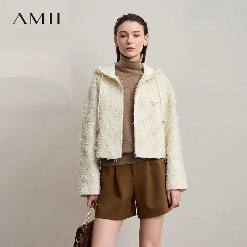 អាវធំ AMII សម្រាប់នារី រដូវស្លឹកឈើជ្រុះ ឆ្នាំ២០២៥ អាវធំដៃវែងធម្មតា ឆើតឆាយ មានហ៊ូដ រលុង អាវខ្លីសម្រាប់នារី 12543125