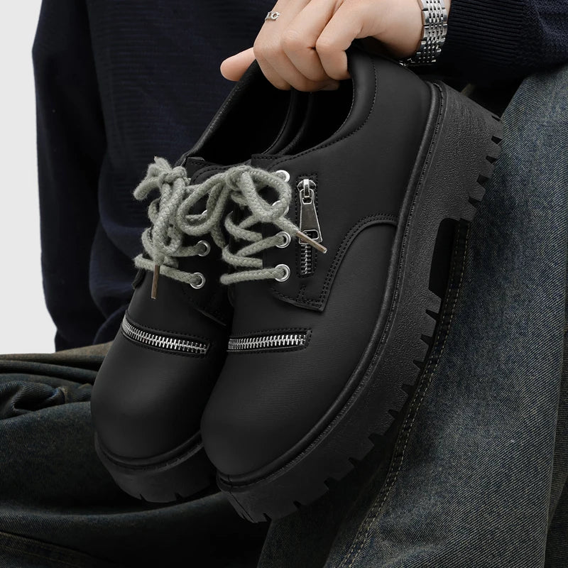 Men's zipper big head thick sole casual shoes Four seasons light breathable soft sole outdoor walking shoes business dress shoes