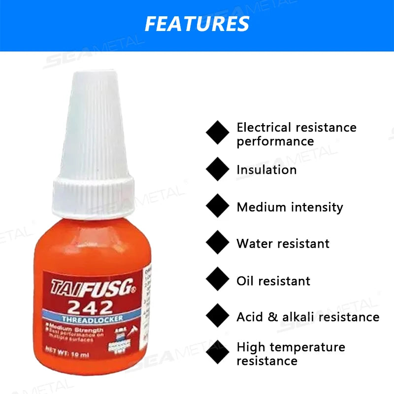 SEAMETAL 10ml Threadlocker 242 Medium Strength Threadlocker Anti Rust Blue Thread Locking Agent Adhesive Caulk Adhesives Sealer