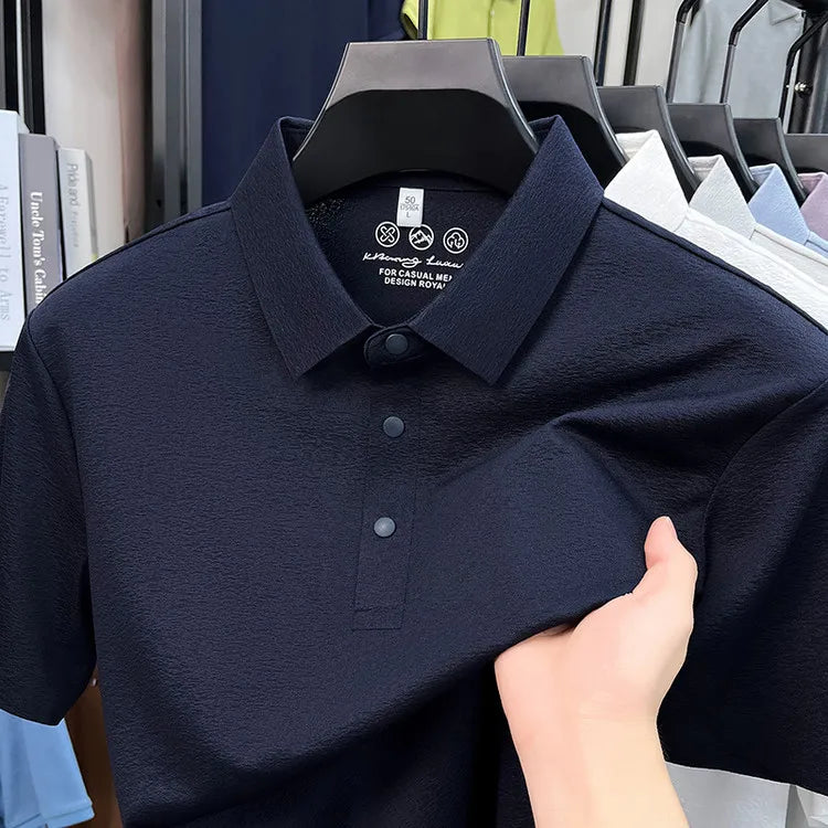 Men's Textured Polo Shirt Short Sleeve – Stretchy Blend, Soft Breathable, Multi-Color, Business Casual Summer Top
