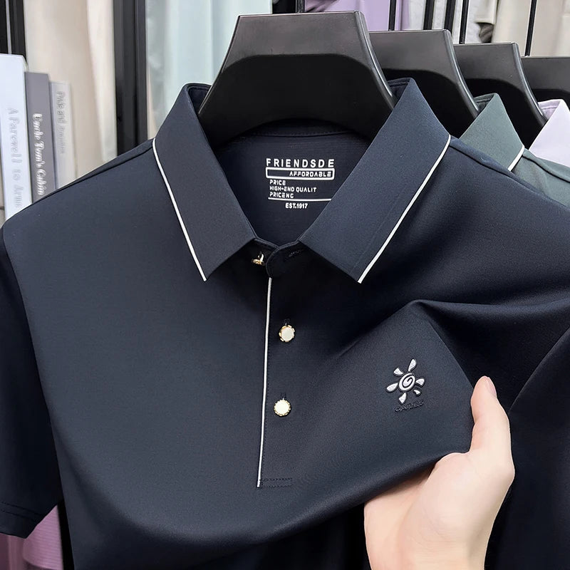 High-End Men Short-Sleeved Polo Shirt Lapel Button Letter Print Outdoor Sports Summer New T-Shirt Golf Business Casual Men'sWear