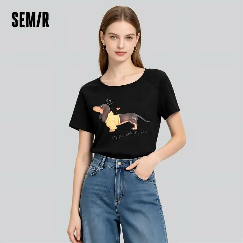 Semir Womens Tshirt 2026 Dog Printed Oversized Raglan Sleeve Slash Neck Petite Style Casual