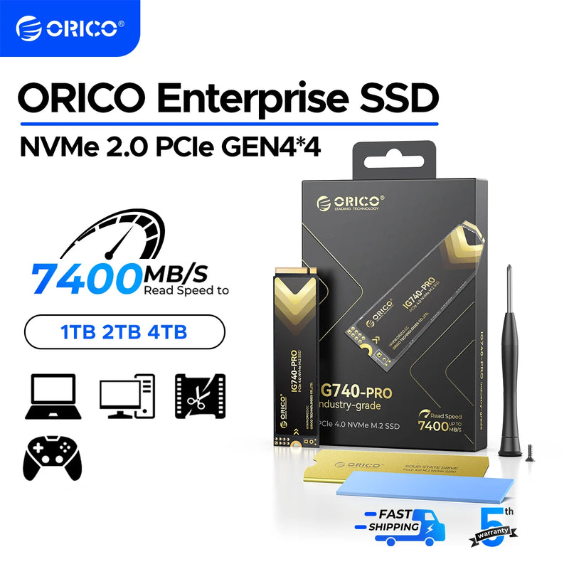 ORICO NVMe 2.0 Internal SSD Solid State Drive TLC PCIe Gen4 7450MB/s for High End Computing, Workstations, PlayStation 5