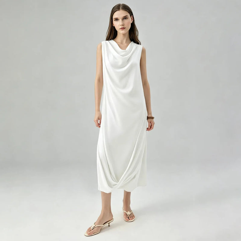Amii Sleeveless Women's Casual Dresses 2026 Summer New Loose Fit Chiffon Elegant Cowl Neck Office Long Dress For Women 12642046