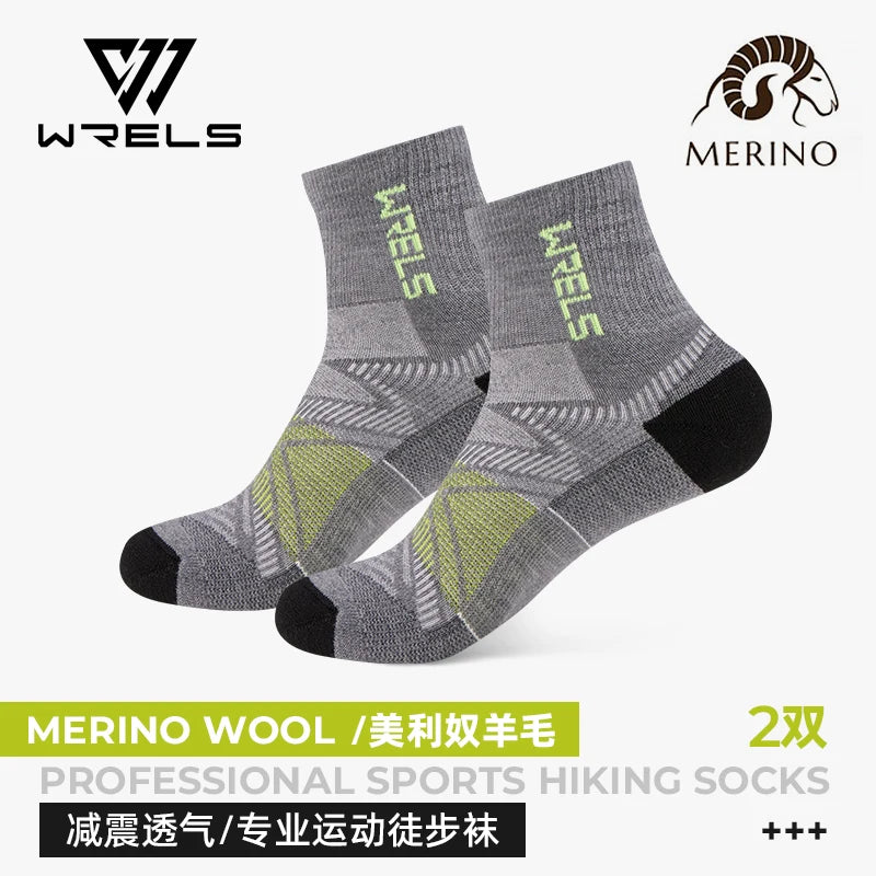 WRELS 1/2/3pairs Merino Wool Ankle Hiking Running Socks Compression Support Thick Cushion Moisture Wicking Breathable Socks