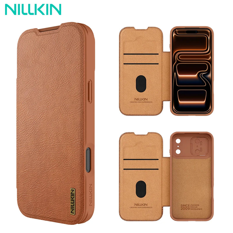 NILLKIN For iPhone 17 Pro Max Case Qin Pro Leather Flip Case Card Pocket for iPhone 17 Air for iPhone 17 Cover With Lens Holder